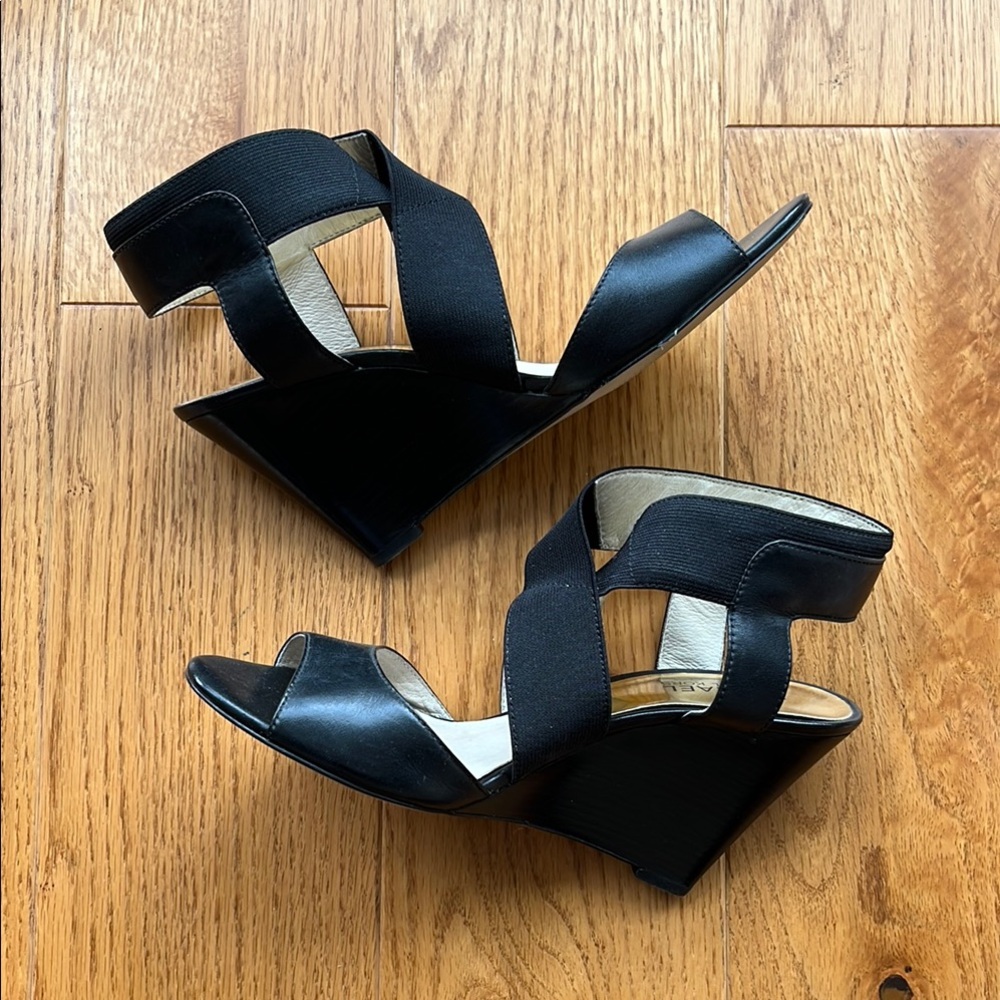 Black Wedge Shoes with Elastic Straps